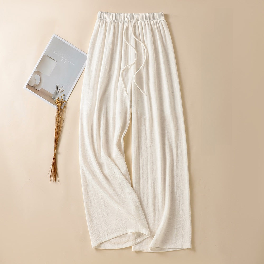 Womens Linen Loose Wide Leg Pants High Waist Straight Trousers Summer