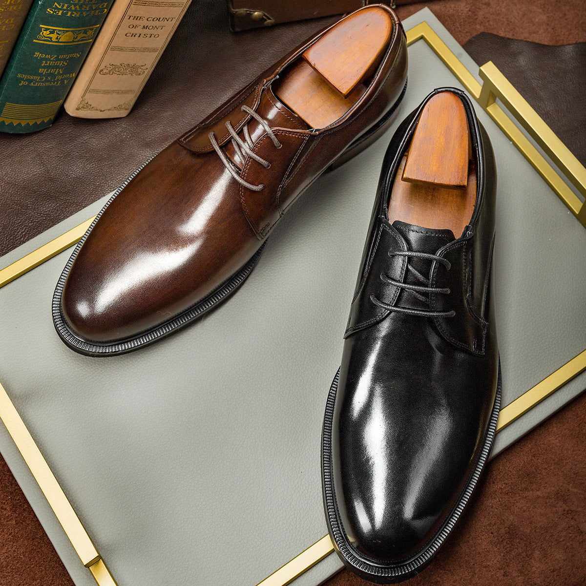 Mens Classic Derby Leather Shoes
