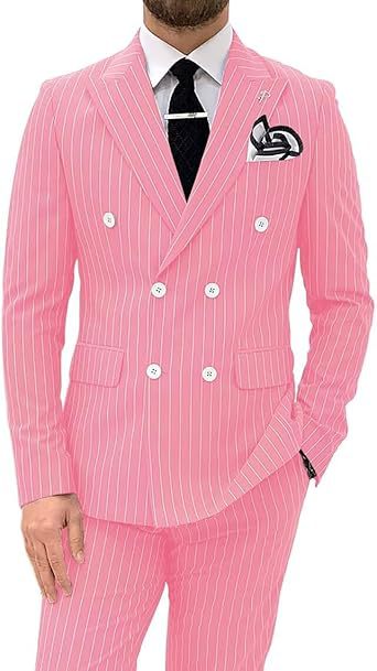 Mens Double Breasted Slim Fit Suit Two Piece Set