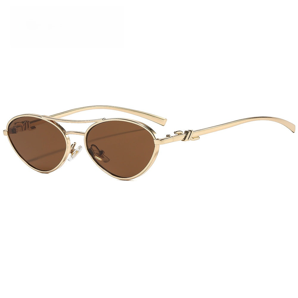Metal double-bridge triangular sunglasses